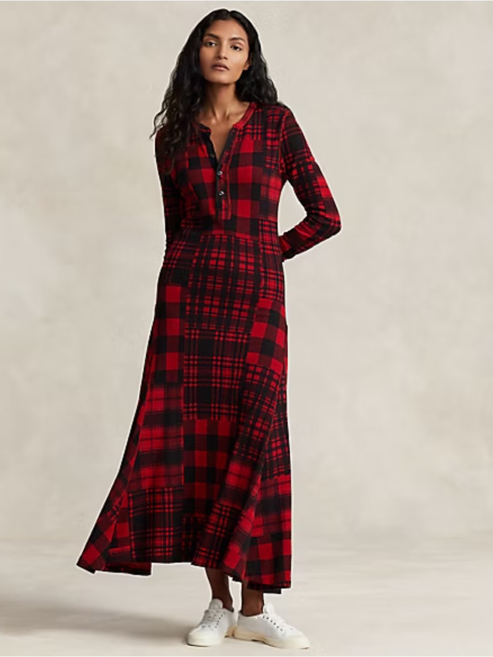 Polo Ralph Lauren Plaid waffle knit maxi dress